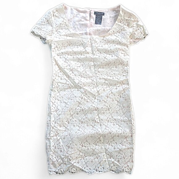 XXS Talula Sheath Dress Knee Length Short Sleeve Lined Floral Lace White - Picture 1 of 5